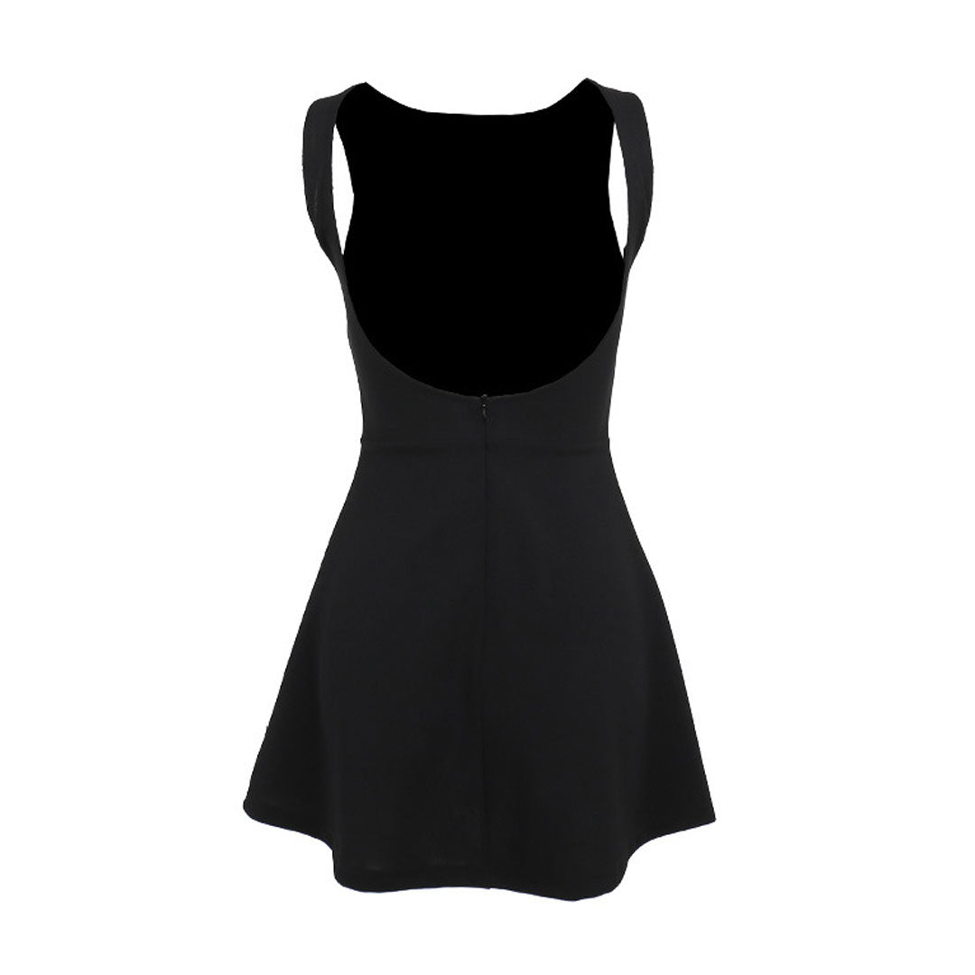 Elegant Solid Color Boat Neck Open Back Sleeveless A Line Mini Party Dress
