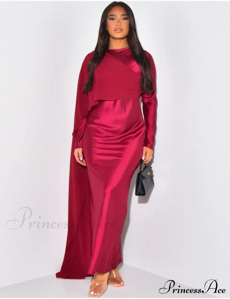 Elegant Solid Color Round Neck High Waist Swing Red Christmas Party Dress / S Dresses-L