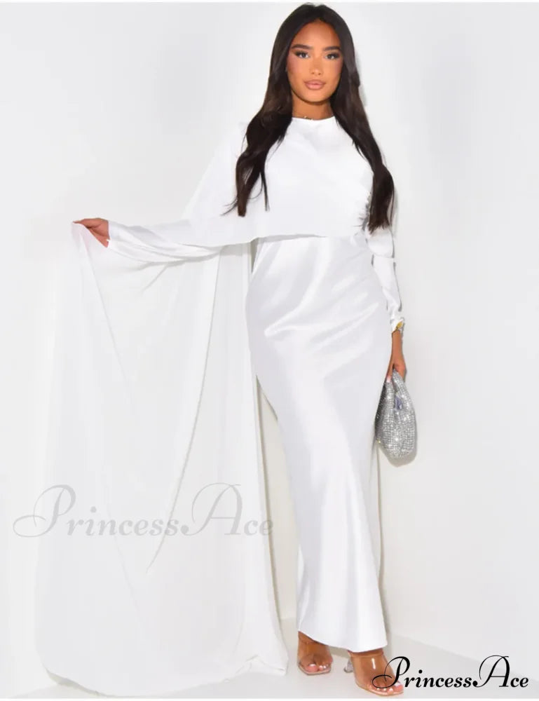 Elegant Solid Color Round Neck High Waist Swing Red Christmas Party Dress White / S Dresses-L