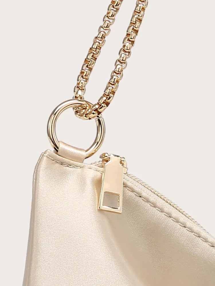 Solid Metal Chain Underarm Evening Wedding Clutch Bag