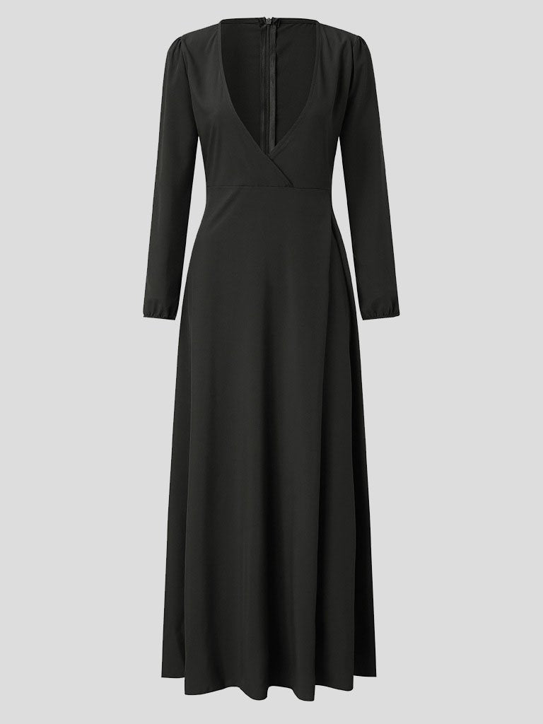 V-Neck Long Sleeve Wrap Tie-Waist Maxi Gown