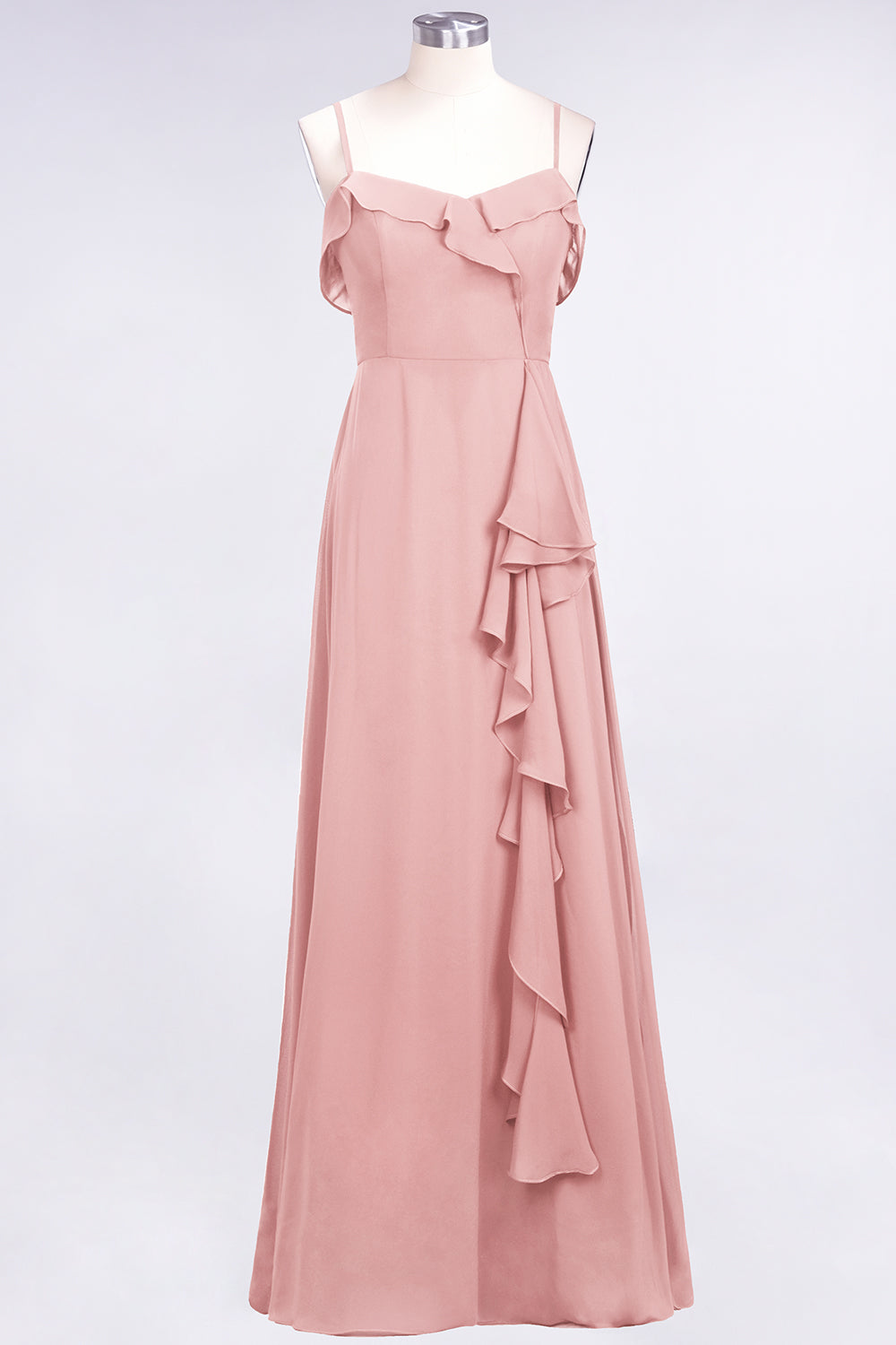 Elegant Spaghetti Straps Ruffle Burgundy Chiffon Dresses Affordable - Fashionpara