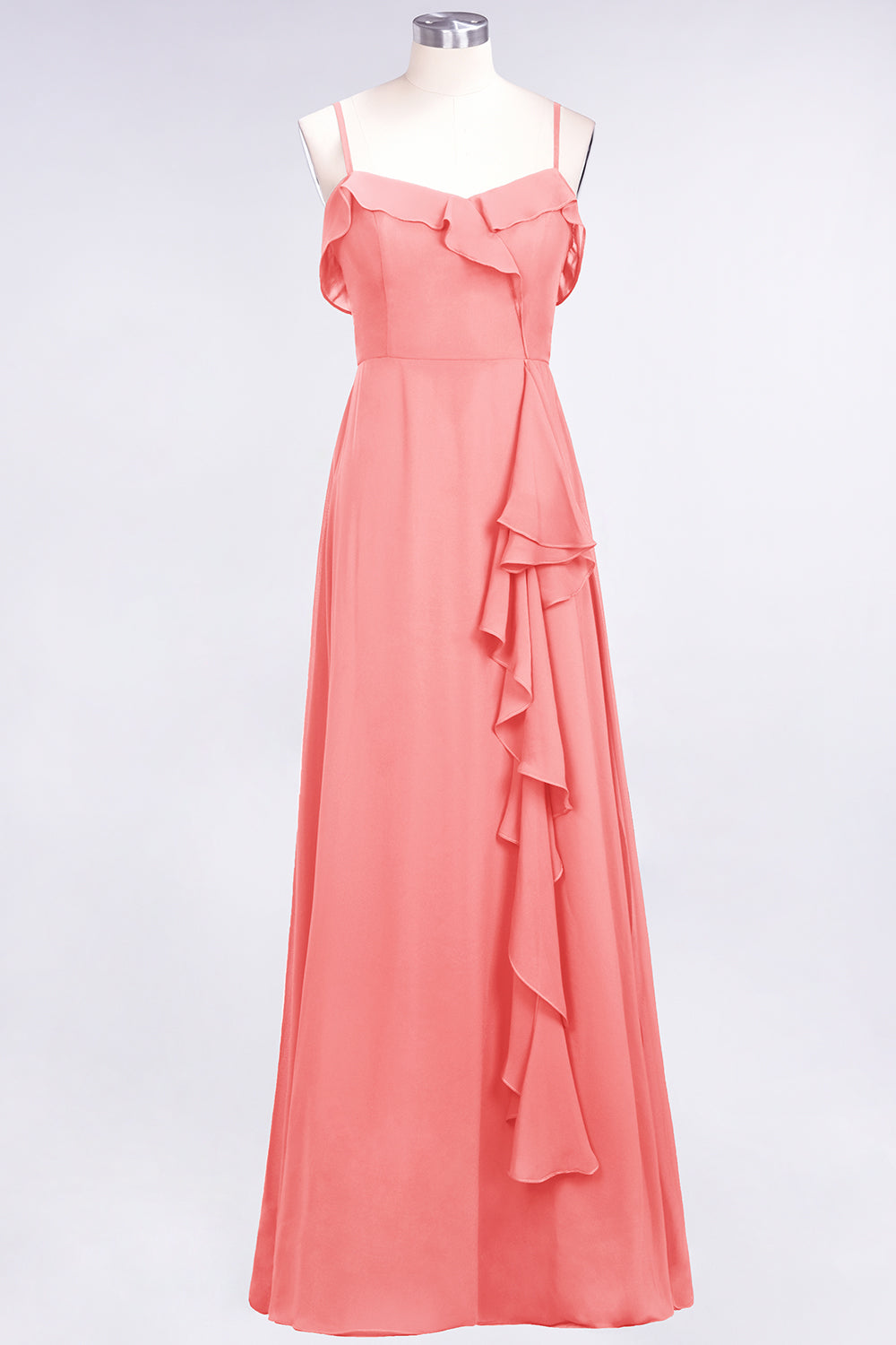Elegant Spaghetti Straps Ruffle Burgundy Chiffon Dresses Affordable - Fashionpara