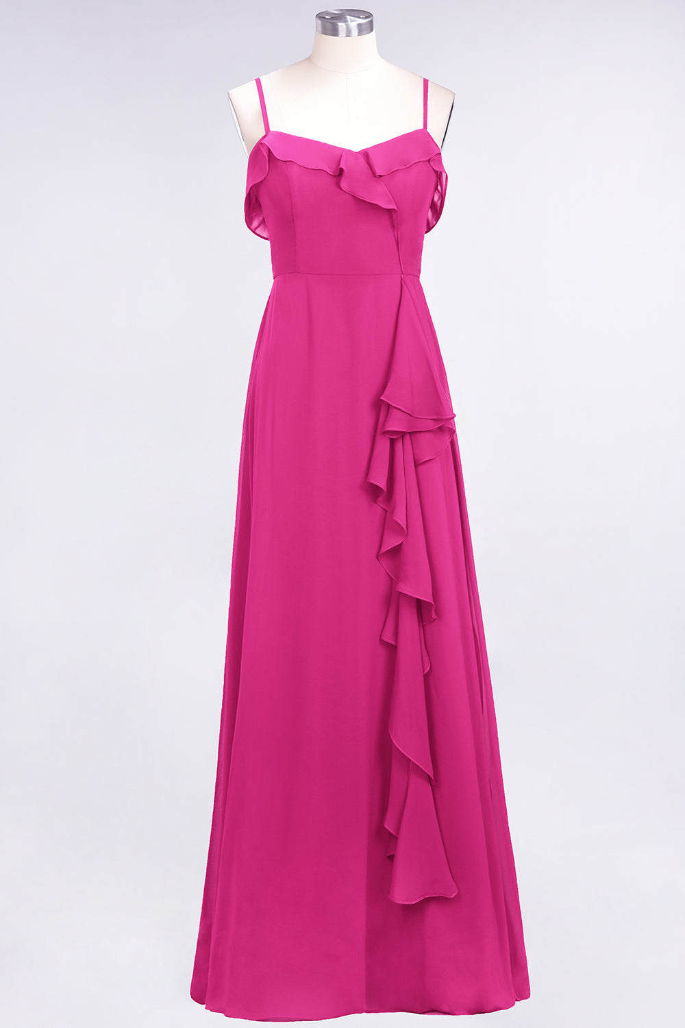Elegant Spaghetti Straps Ruffle Burgundy Chiffon Dresses Affordable - Fashionpara
