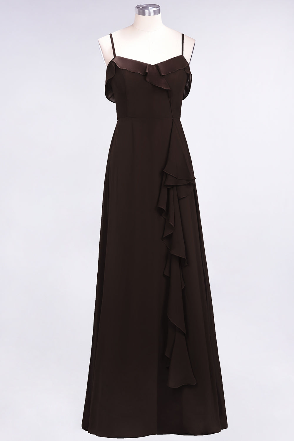 Elegant Spaghetti Straps Ruffle Burgundy Chiffon Dresses Affordable - Fashionpara