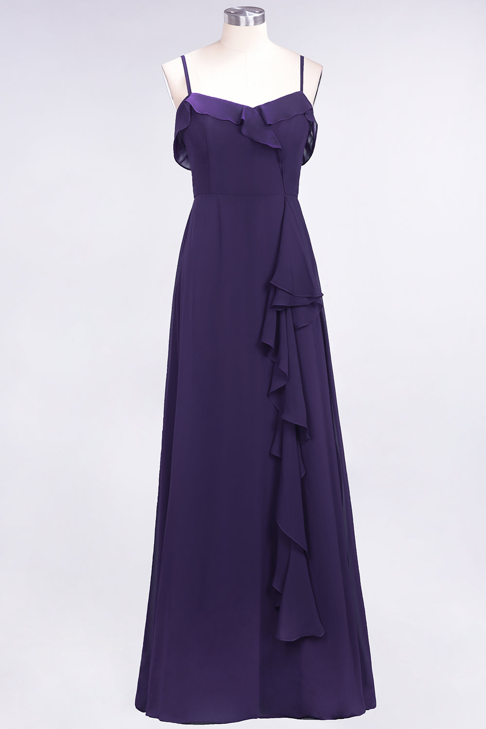 Elegant Spaghetti Straps Ruffle Burgundy Chiffon Dresses Affordable - Fashionpara