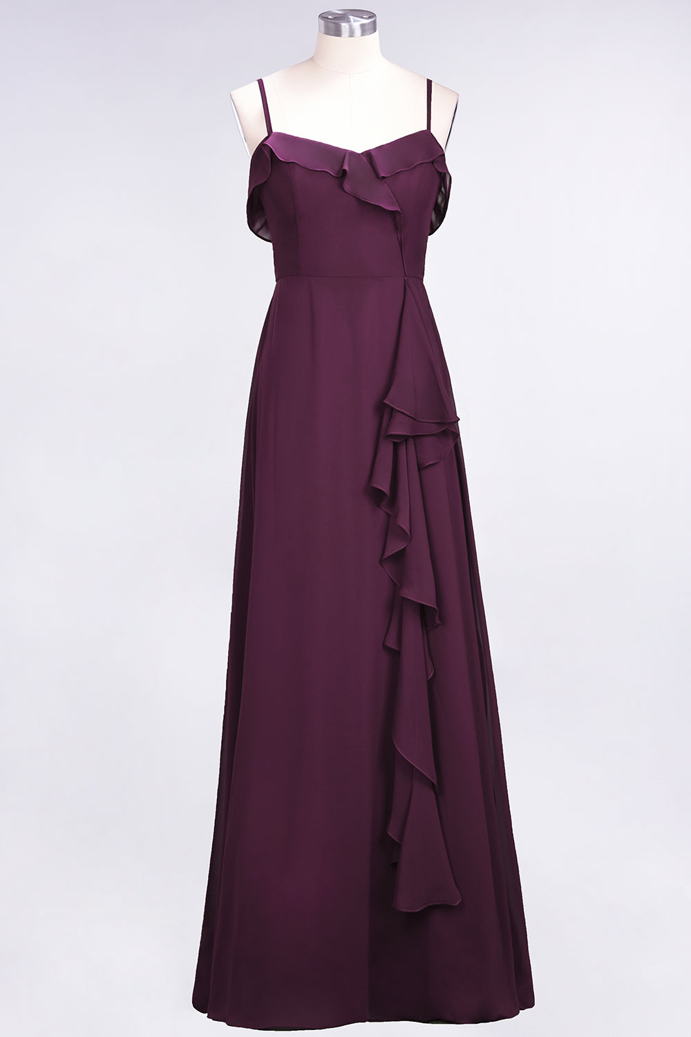 Elegant Spaghetti Straps Ruffle Burgundy Chiffon Dresses Affordable - Fashionpara