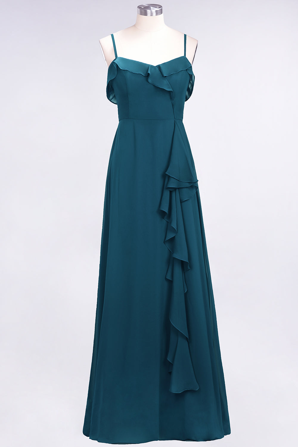 Elegant Spaghetti Straps Ruffle Burgundy Chiffon Dresses Affordable