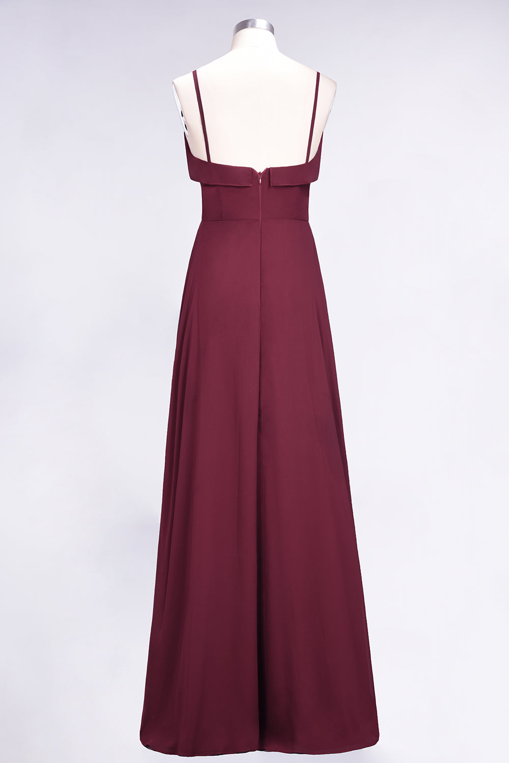 Elegant Spaghetti Straps Ruffle Burgundy Chiffon Dresses Affordable