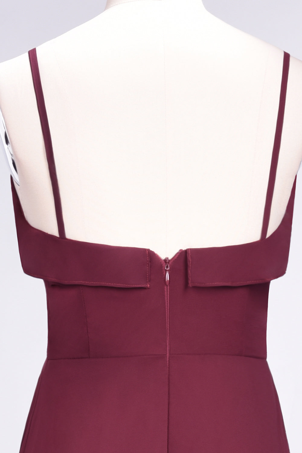 Elegant Spaghetti Straps Ruffle Burgundy Chiffon Dresses Affordable