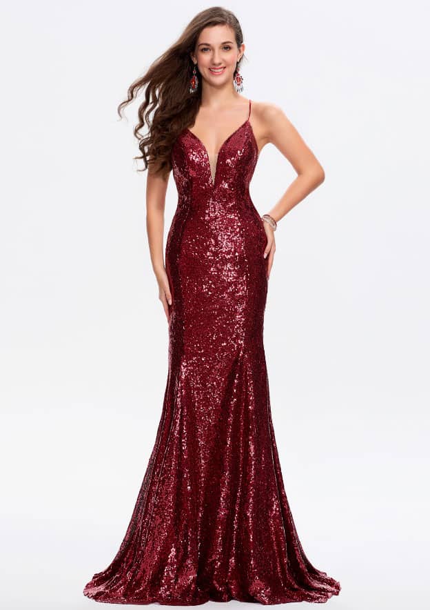 Elegant Sparkling Trumpet/Mermaid V-Neck Prom Dress/Evening Dress - Fashionpara