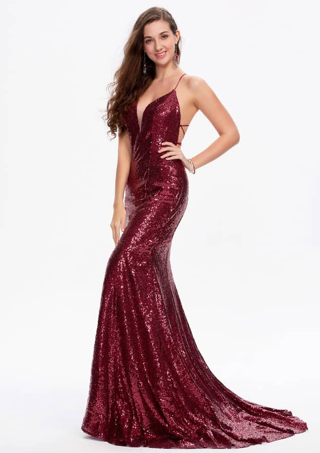 Elegant Sparkling Trumpet/Mermaid V-Neck Prom Dress/Evening Dress - Fashionpara
