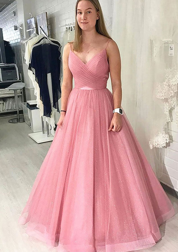 Elegant Sparkling Tulle Prom Ball Gown with Pleated Skirt - Fashionpara
