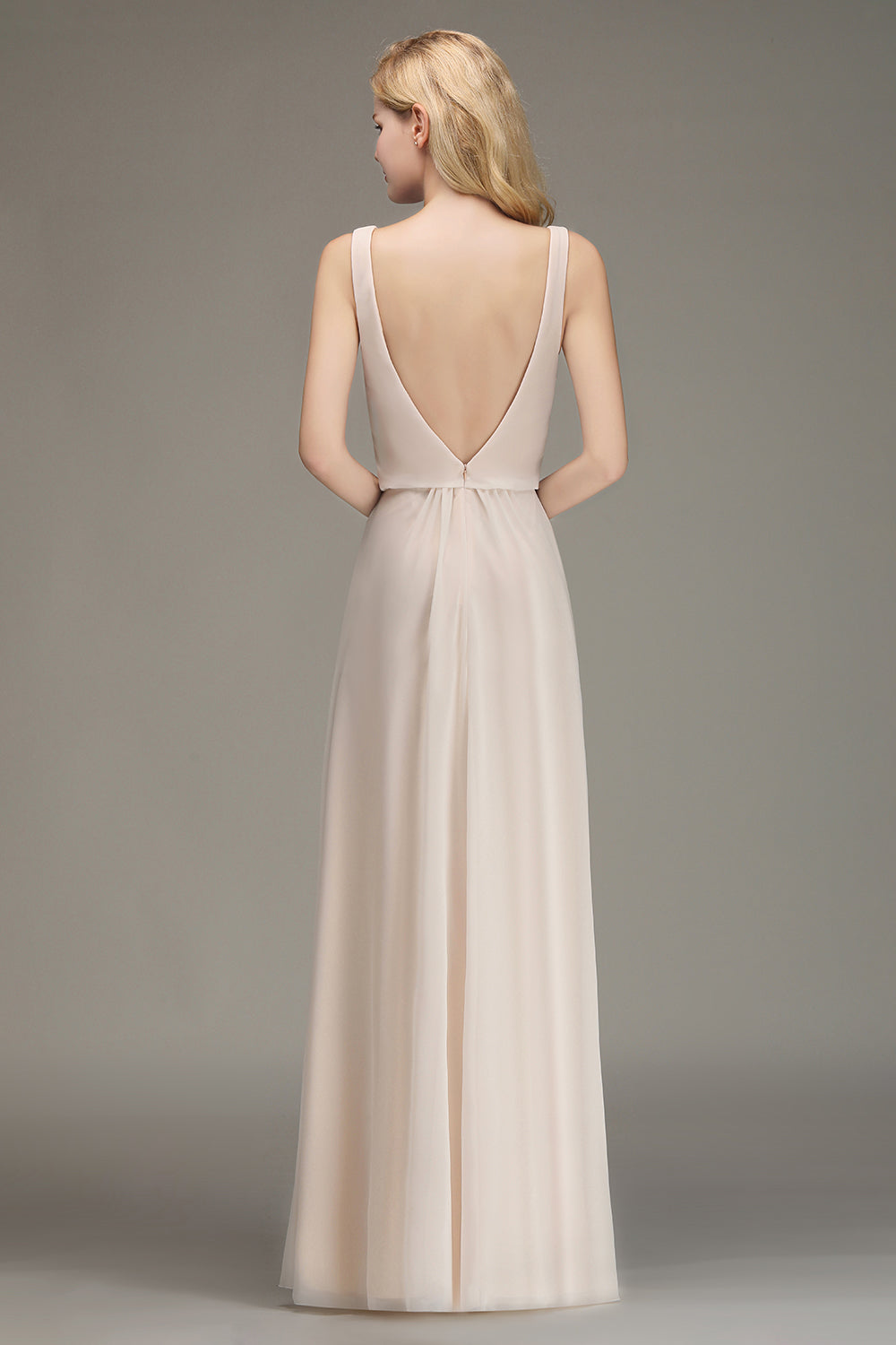 Elegant Straps V-Neck Long Affordable Bridesmaid dresses with Ruffle - Fashionpara