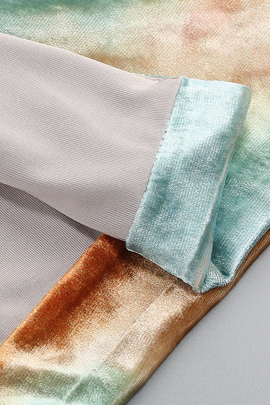 Elegant Sunset Tie Dye Ruched Off Shoulder Long Sleeve Velvet Cocktail Midi Dress - Fashionpara