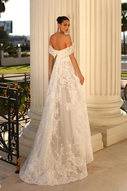 Elegant Sweetheart Cap Sleeves A-Line Lace Bridal Dress - Fashionpara