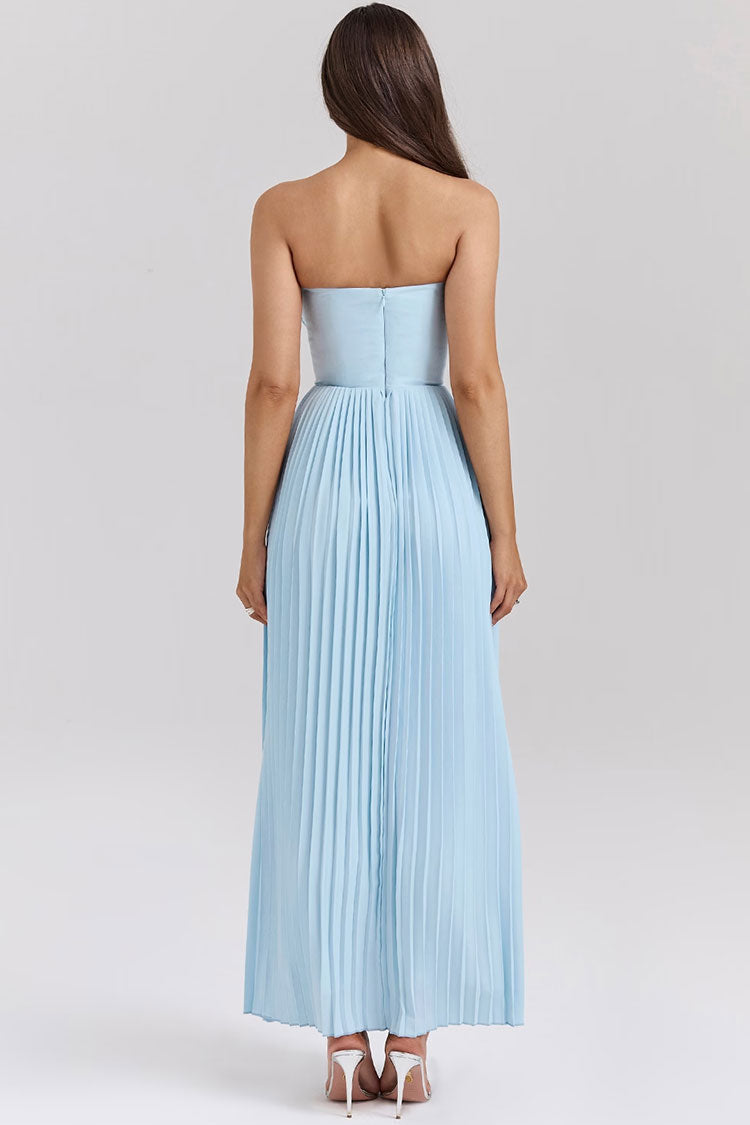Elegant Sweetheart Strapless Bustier Drop Waist Pleated Evening Maxi Dress - View 3