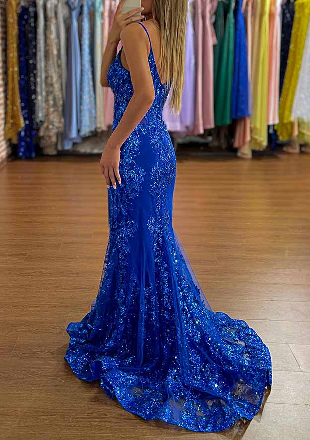 Elegant Trumpet/Mermaid Prom Dress/Evening Dress with Glitter Appliques - Fashionpara