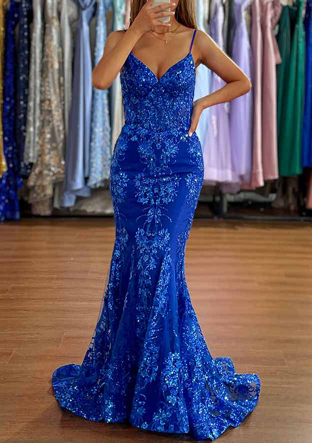 Elegant Trumpet/Mermaid Prom Dress/Evening Dress with Glitter Appliques - Fashionpara