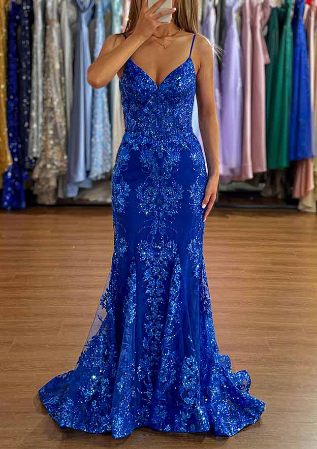 Elegant Trumpet/Mermaid Prom Dress/Evening Dress with Glitter Appliques - Fashionpara