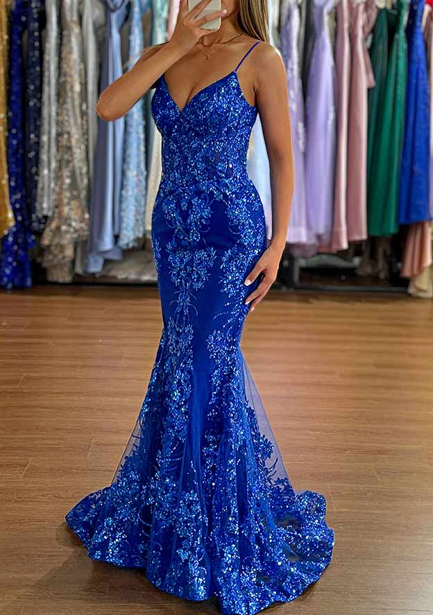 Elegant Trumpet/Mermaid Prom Dress/Evening Dress with Glitter Appliques - Fashionpara