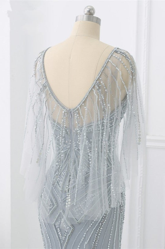 Elegant Tulle Jewel Beadings Mermaid Prom Dresses with Ruffles - Fashionpara