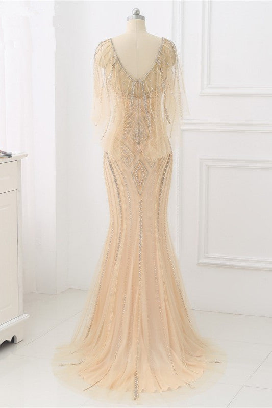 Elegant Tulle Jewel Beadings Mermaid Prom Dresses with Ruffles - Fashionpara