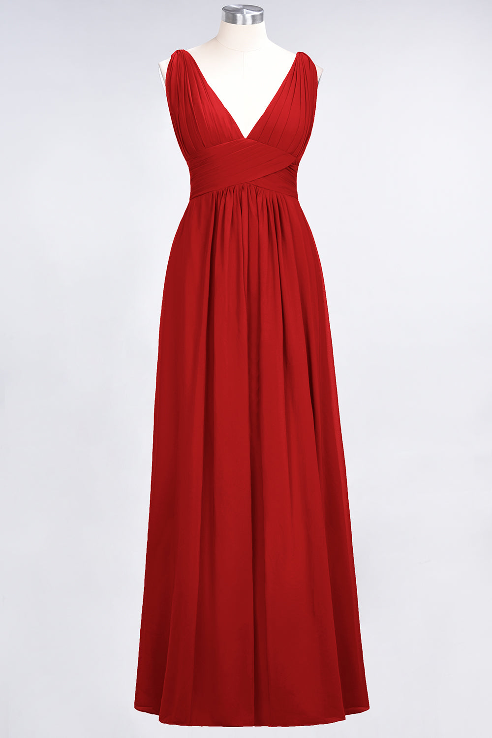 Elegant V-Neck Burgundy Chiffon Affordable Bridesmaid Dresses with Ruffle - Fashionpara