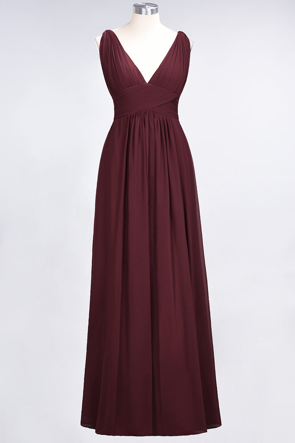Elegant V-Neck Burgundy Chiffon Affordable Bridesmaid Dresses with Ruffle - Fashionpara