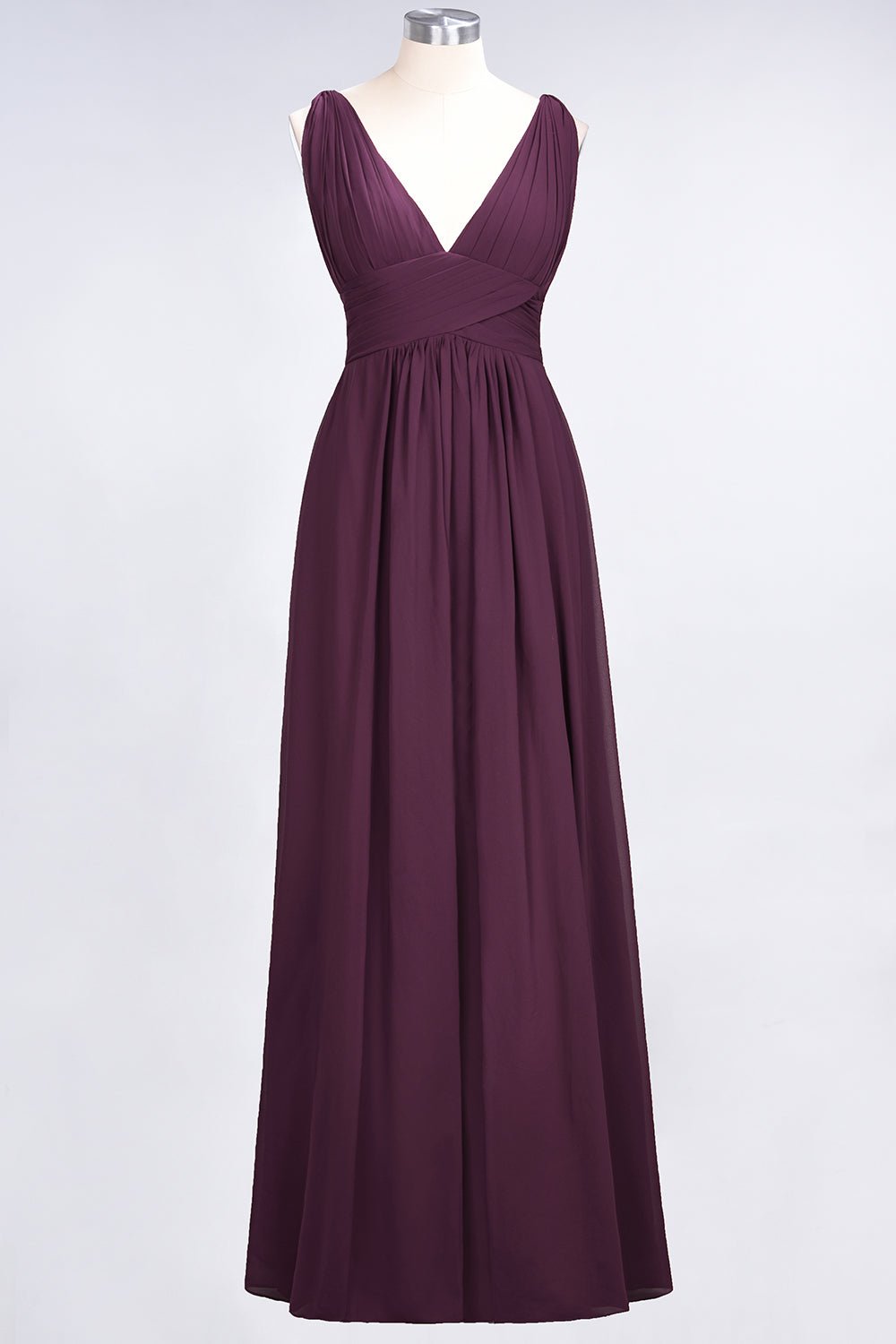 Elegant V-Neck Burgundy Chiffon Affordable Bridesmaid Dresses with Ruffle - Fashionpara