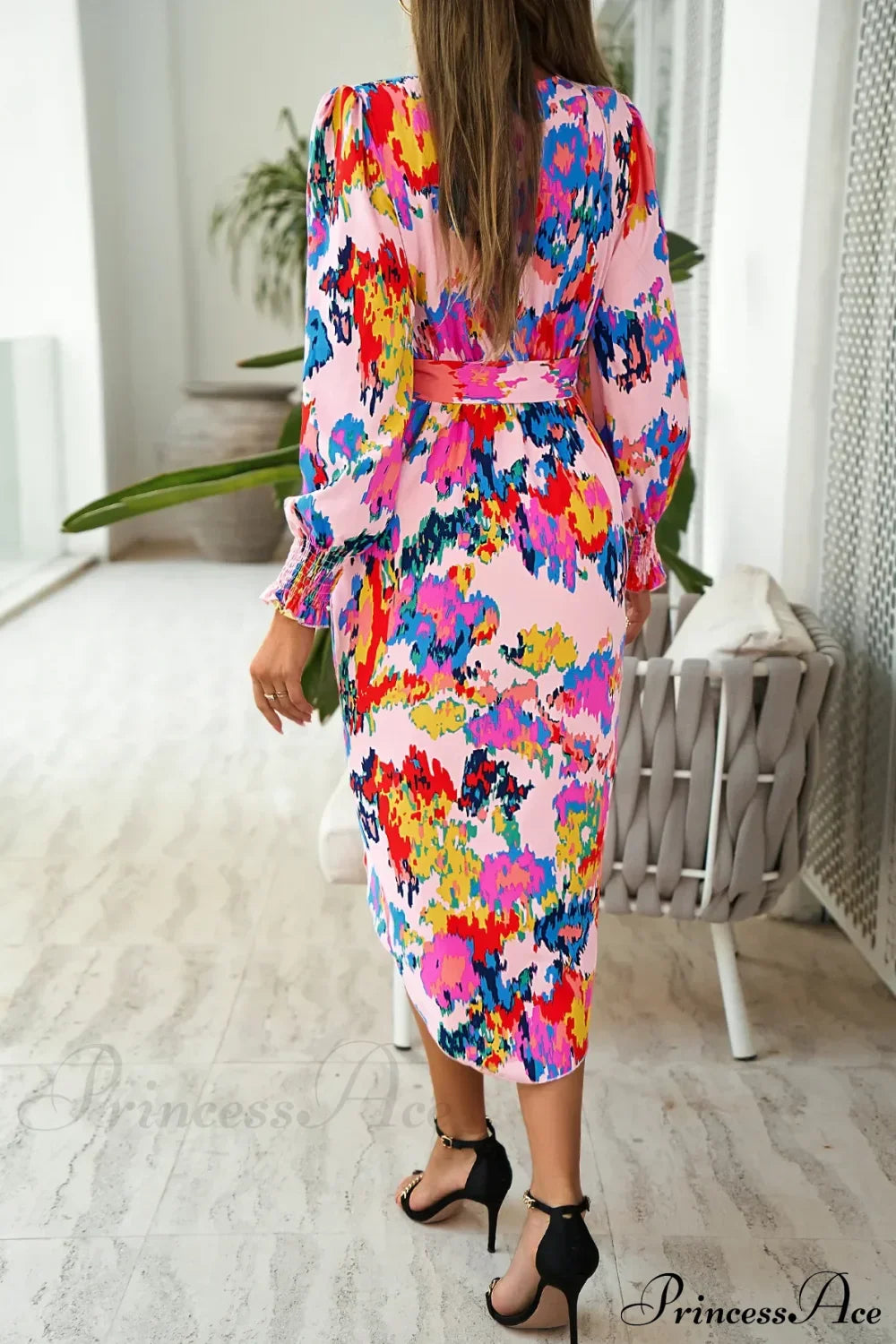 Elegant V-neck Long Boho Printed Dress