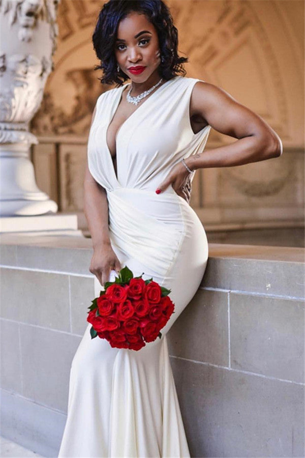 Elegant V-Neck Sleeveless Memaid Evening Dress - Fashionpara