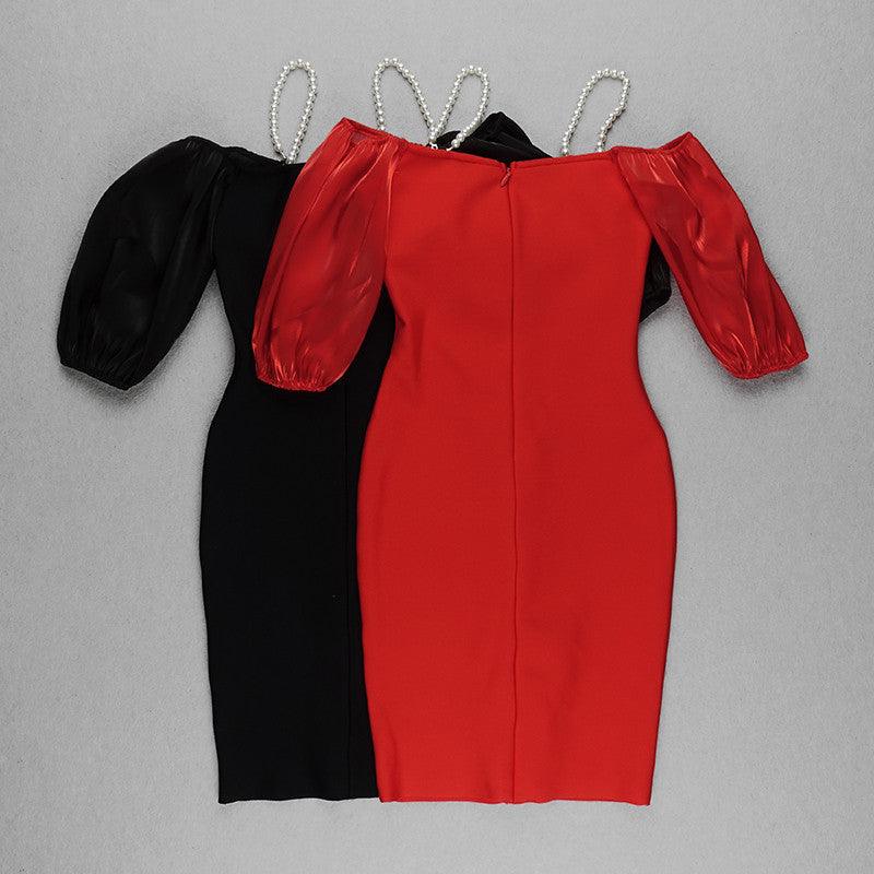 KittenAlarm - Elliana Cold Shoulder Puff Sleeve Bow-tie Decor Solid Dress