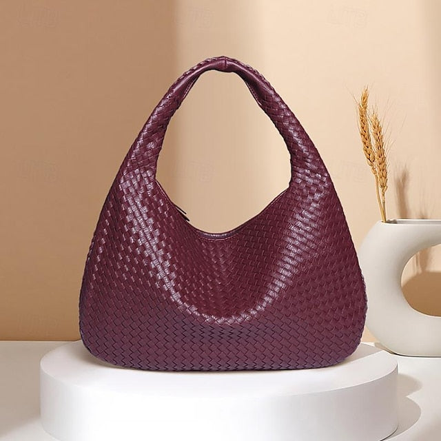 Hobo Leather Burgundy Bag Woven Faux Chic