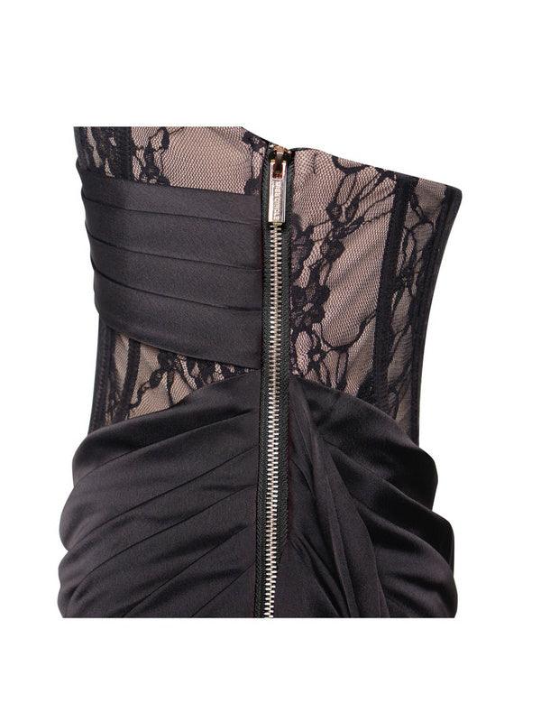 KittenAlarm - Ember Black Lace Satin Corset High Slit Gown