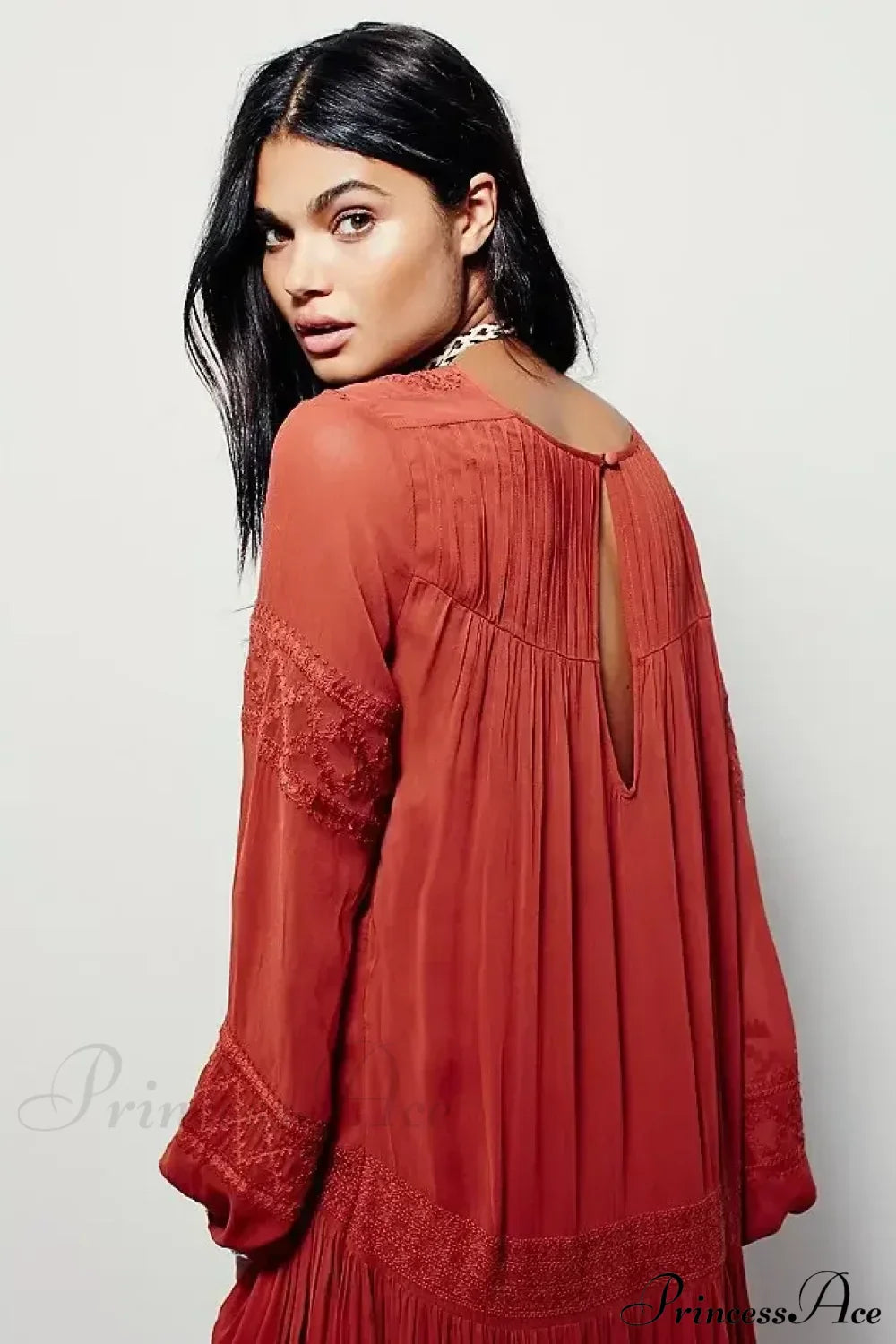 Embroidery Flower V-neck Split Mini Boho Dress Red / S bohodress-250126