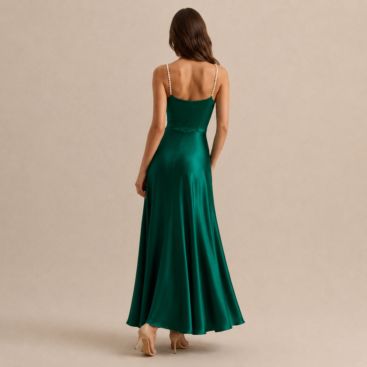 Cowl Neck Pearl Strap Satin Maxi Dress 11