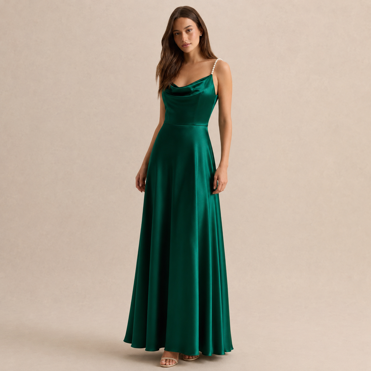 Cowl Neck Pearl Strap Satin Maxi Dress 9