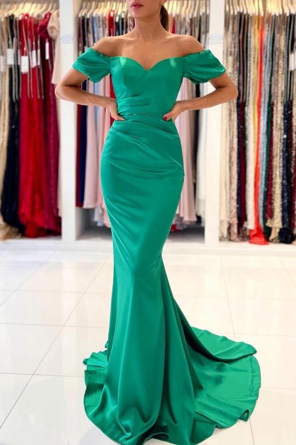 Emerald Green Mermaid Prom Dress Off-the-Shoulder - Fashionpara