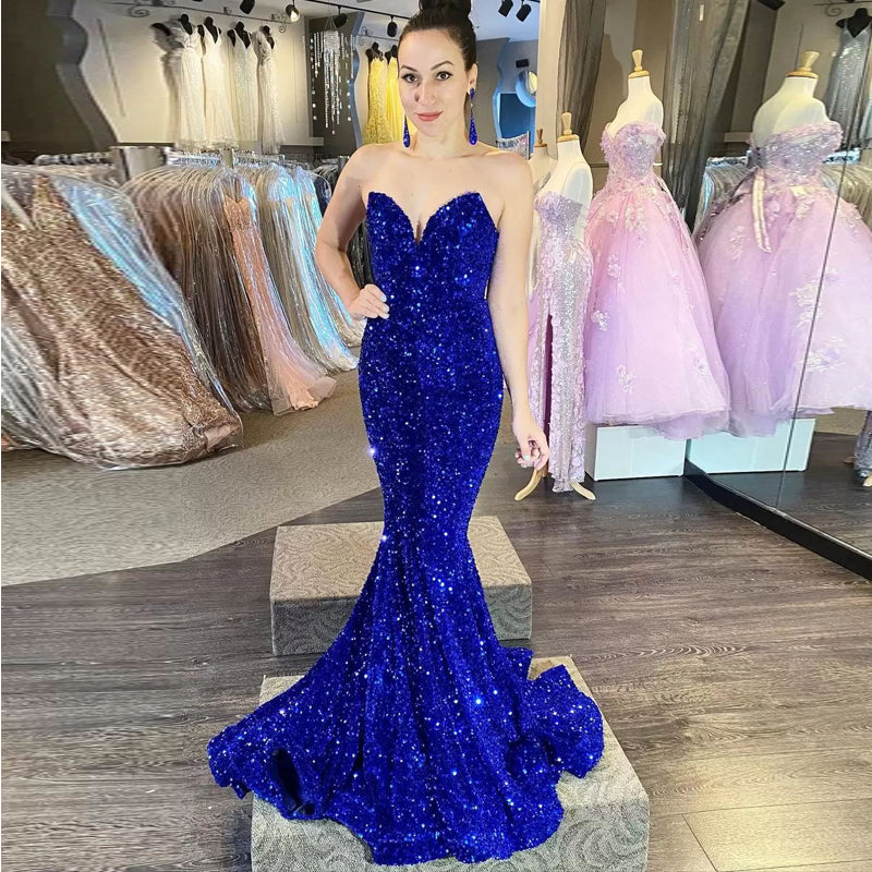 Emerald Green Prom Dress Sequins Mermaid Long - Fashionpara