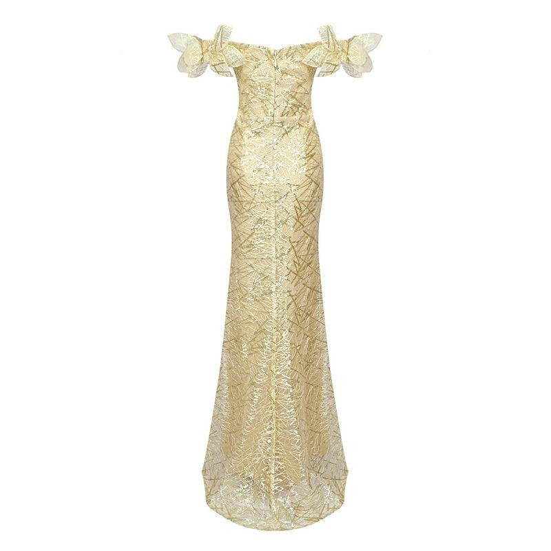 Embellished Off Shoulder High Slit Mermaid Gown 3