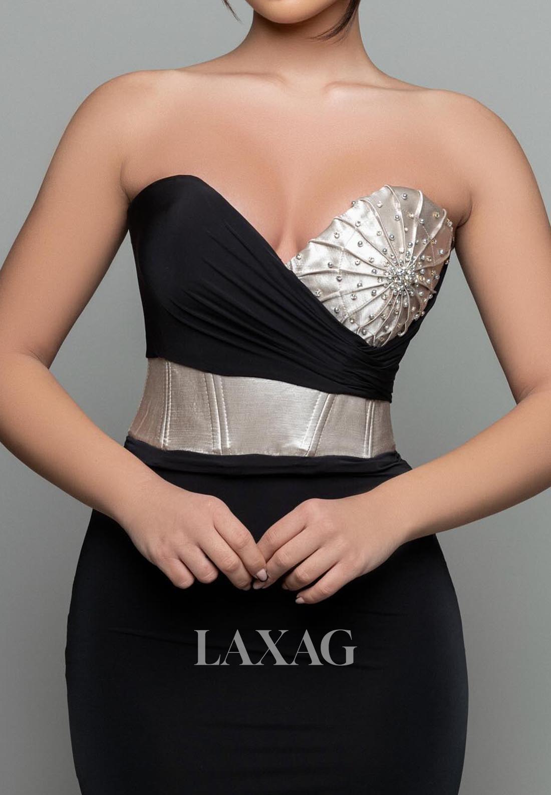 Sweetheart Beaded Pleated Sweep Train Two Tone Mermaid Evening Dress with Coat - Fashionpara