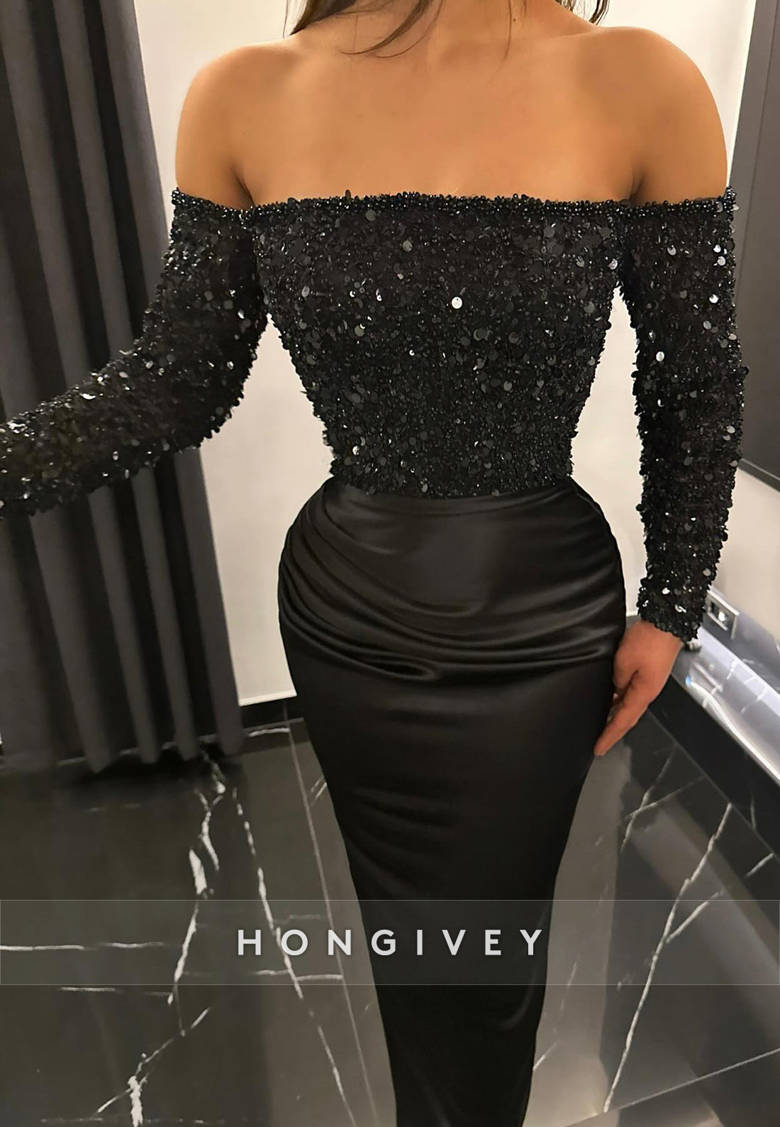 Appliqued Strapless Column Floor-Length Off the Shoulder Pleated Evening Gown