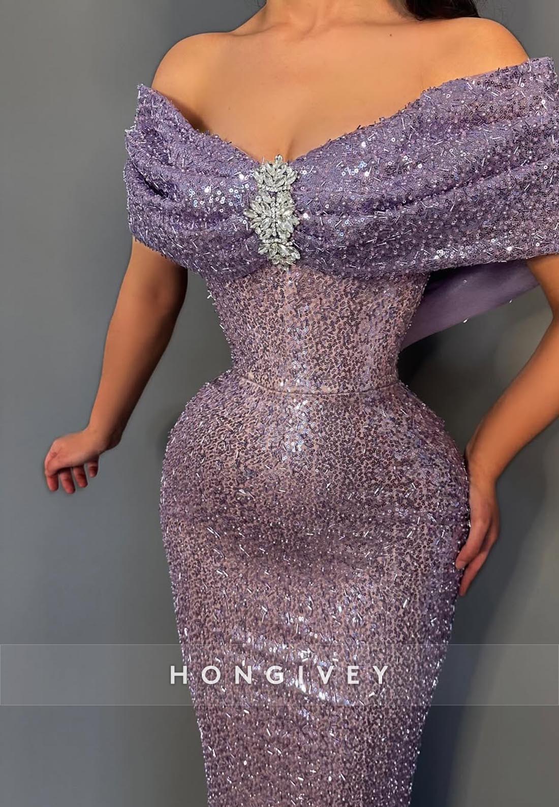 Fully Sequined Mermaid Party Long Wedding Guest Dresses with Rhinestone