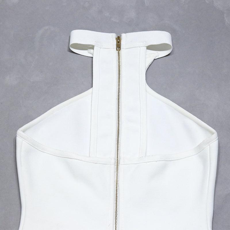 Halter High Neck Sleeveless Zip Slit Bodycon Midi Dress
