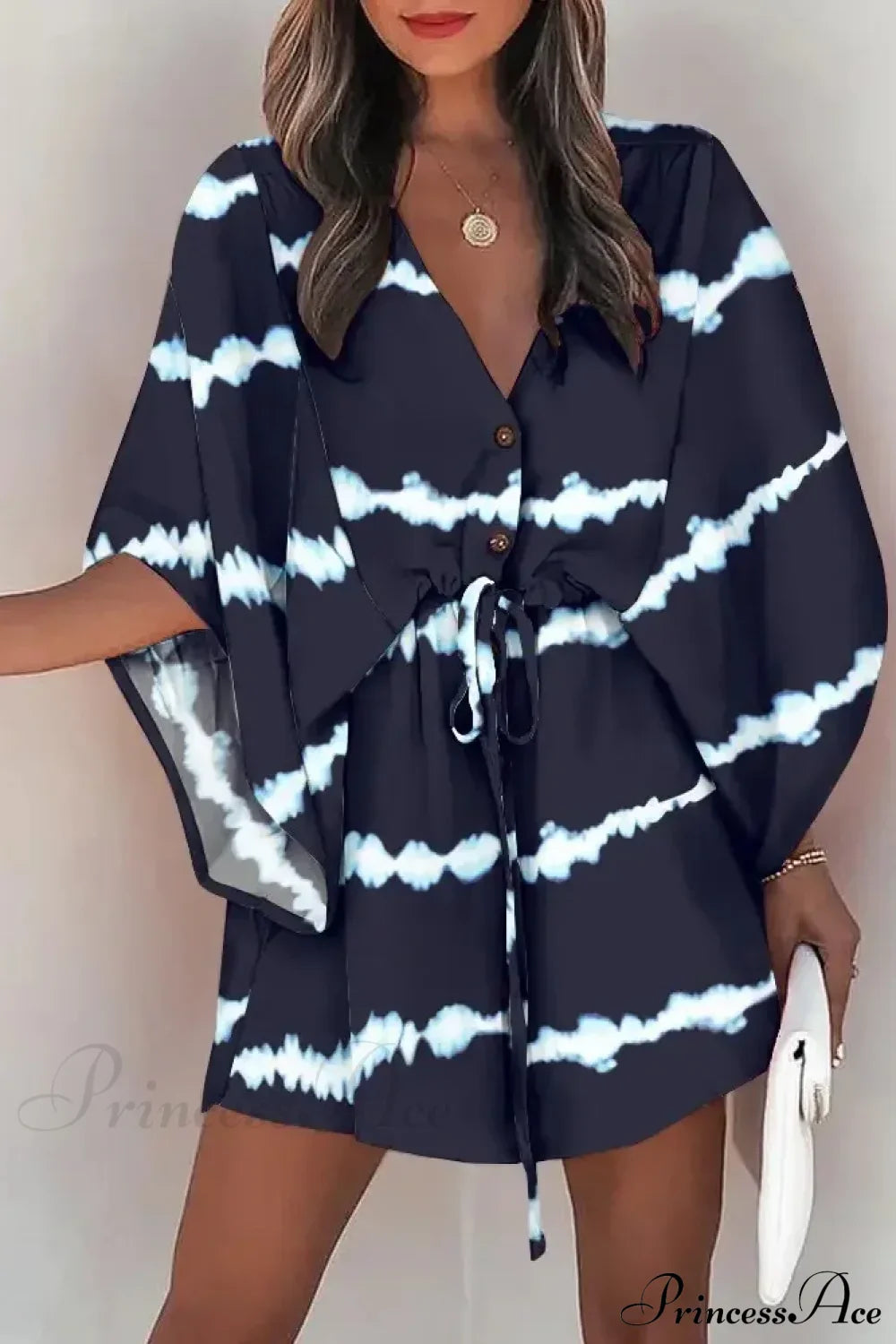 European Fashion Print V-neck Vacation Dress BLUE / S bohodress-250126