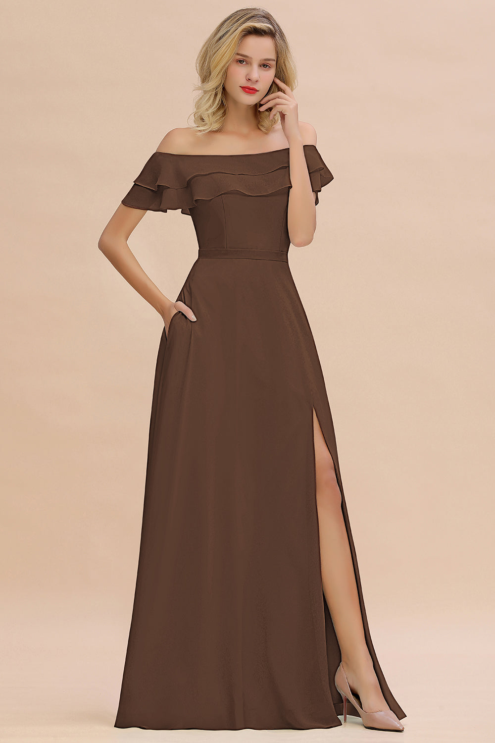 Exquisite Off-the-shoulder Slit Mint Green Bridesmaid Dresses With Pockets - Fashionpara