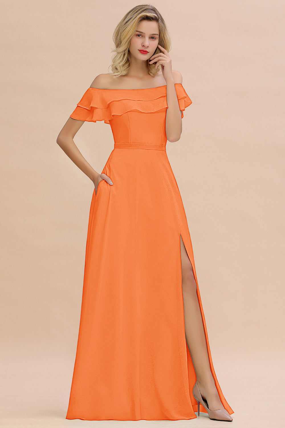 Exquisite Off-the-shoulder Slit Mint Green Bridesmaid Dresses With Pockets - Fashionpara