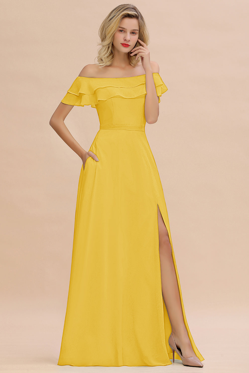 Exquisite Off-the-shoulder Slit Mint Green Bridesmaid Dresses With Pockets - Fashionpara