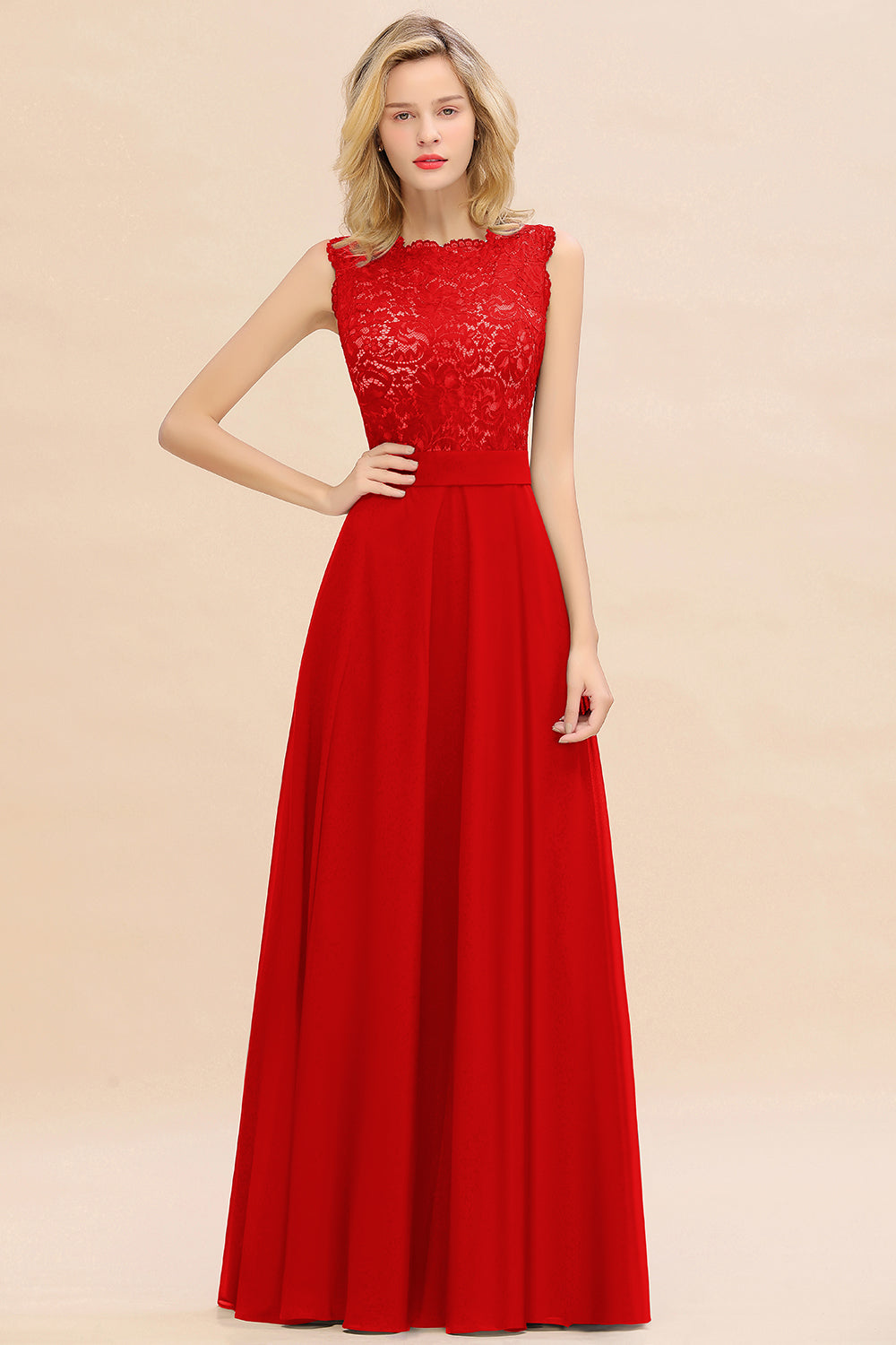 Exquisite Scoop Chiffon Lace Bridesmaid dresses with V-Back - Fashionpara